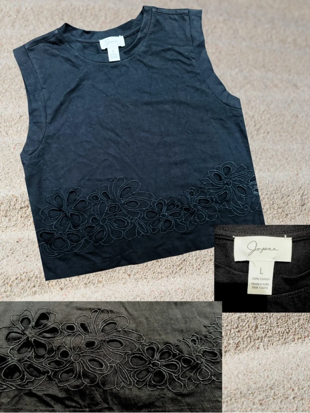 Sleeveless Black Women's Top with Floral Embroidery - Size L - Picture 2 of 2